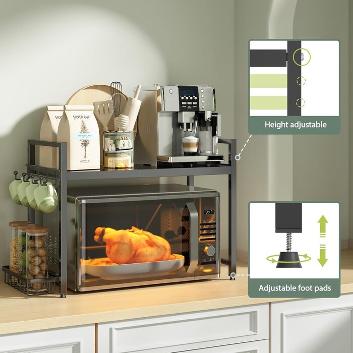 Регульована полиця для мікрохвильової печі NETEL, 3-рівнева, чорна, висувна 40-60 см, з кошиками