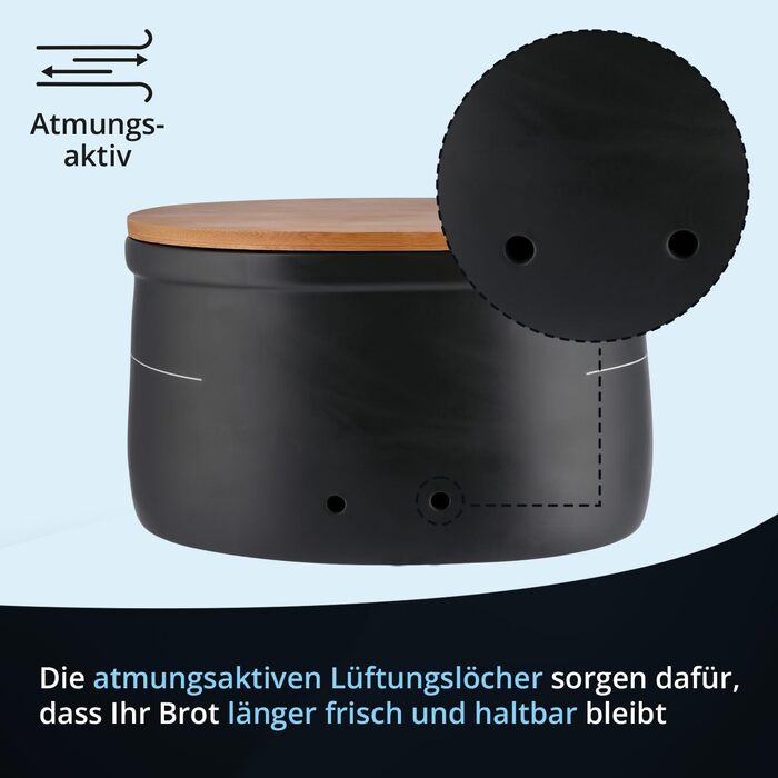 Набір контейнерів для картоплі, цибулі та часнику KHG, 3 шт., кераміка, бамбукові кришки, сірий антрацит, об'єм 3 л та 1,5 л (хлібниця та маслоблок)