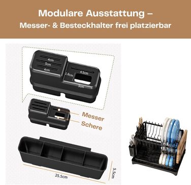 Сушарка для посуду нержавіюча сталь, 2-ярусна, з піддоном та відділенням для столових приборів, компактна для кухні