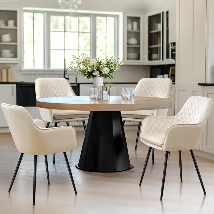 Стільці для обідньої зони Yaheetech, кухонні стільці з м'яким сидінням та підлокітниками, штучна шкіра, набір 4 шт., коричневий (бежева тканина)