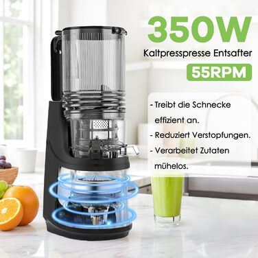 Електричний соковитискач Kauen 350W з великою подачею для цілих овочів та фруктів, легко миється, нержавіюча сталь