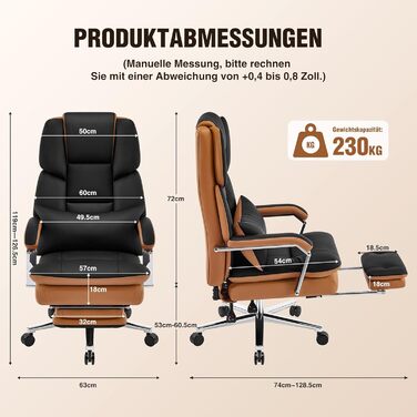 Ергономічне крісло для офісу, шкіра PU, крісло для керівника, 200 кг, з підніжкою та підтримкою попереку, для дому/офісу, регульоване, висока спинка, чорне