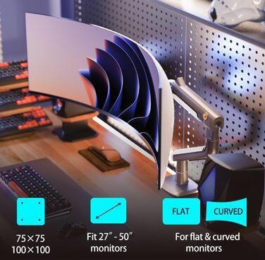 Кріплення для монітора NB Ergonomic Gaming, для широких моніторів 27-50 дюймів, навантаження до 18 кг, VESA 75/100 мм, Gun Black