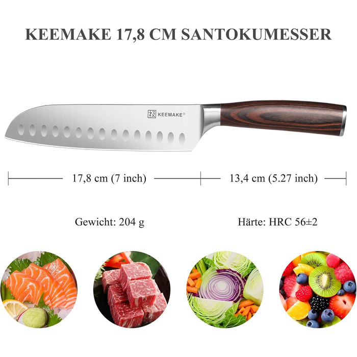 KEEMAKE Набір професійних кухонних ножів Santoku 18 см з карбонової сталі, ергономічна ручка