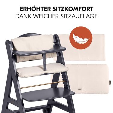 Високий стільчик для годування Hauck Beta+ Newborn Set Premium Dark Grey - комплект для новонароджених, з підставкою для ніг, м'яким сидінням та підносом - сірий колір