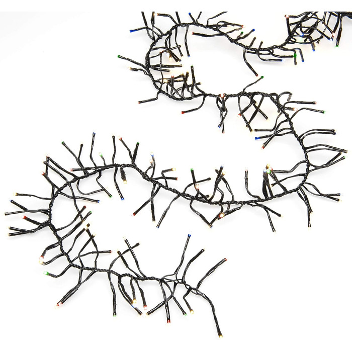 Кластерний світлодіодний ланцюг Konstsmide Micro LED, з 8 функціями, блоком управління та функцією пам'яті, 364 е-діоди, зовнішній трансформатор 36В, чорний кабель - 3860-500 (кольоровий, 1536 світлодіодів)