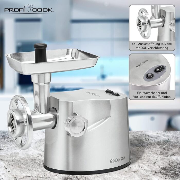Електрична м'ясорубка Profi Cook PC-FW 1060: для м'яса, ковбас та домашнього начининня, з набором аксесуарів, 1000W