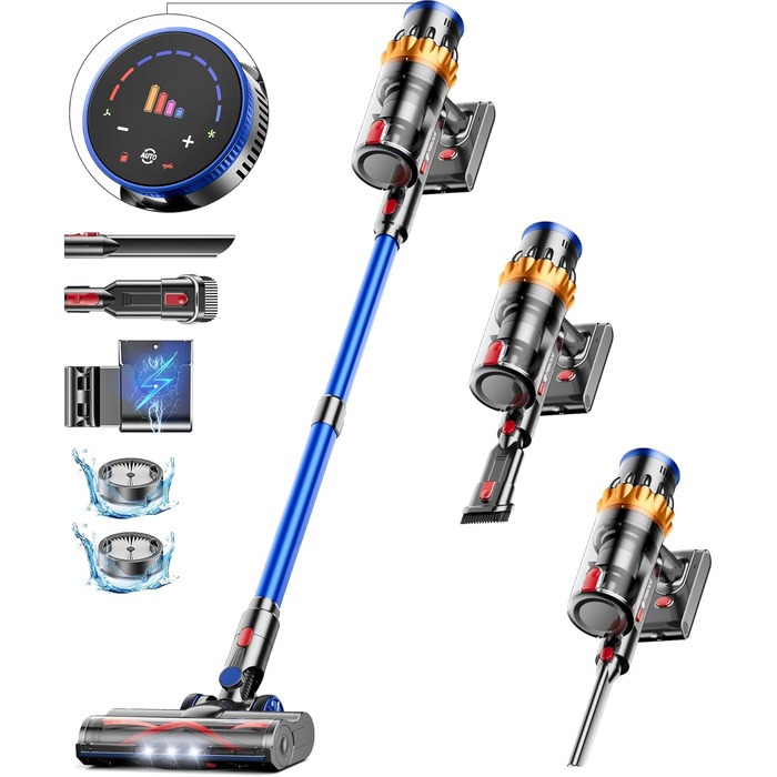 Бездротовий акумуляторний пилосос MIBODE 45000Pa з дисплеєм, автоматичним режимом та насадкою для видалення шерсті тварин, підходить для килимів та твердих підлог