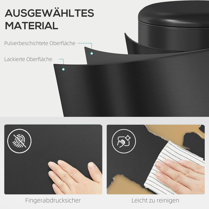 Відро для сміття 30 л з педаллю, внутрішнім відром, м'яким закриттям та кришкою. Розміри: 36 x 30 x 63,5 см, колір: чорний.