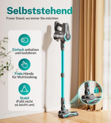 Акумуляторний пилосос 25000Pa, 175W, 50хв роботи, бездротовий, з антизаплутувальною насадкою, самостійно стоячий, легкий ручний пилосос. Підходить для килимів, твердих підлог, видалення шерсті тварин (Цянь)