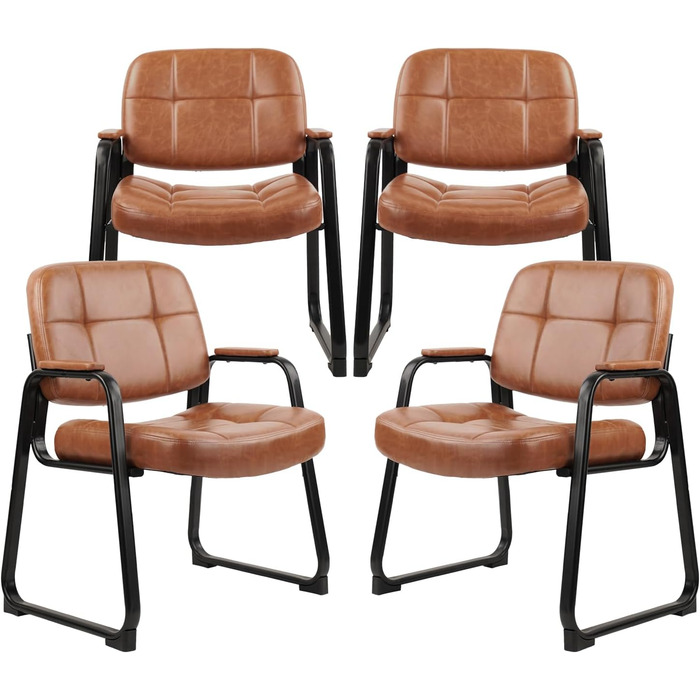 Крісла для очікування CLATINA Big & Tall з підлокітниками, шкіра, стаціонарні, для офісу, лобі, дому, переговорів, конференцій, кімнати відпочинку (колір: коричневий, набір 4 шт.)
