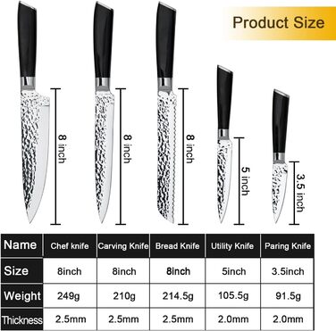 Набір кухонних ножів Messerblock 6 предметів: професійний набір з нержавіючої сталі з ергономічною ручкою з ебену, включає кухонний, м'ясний, хлібний, універсальний та овочевий ножі