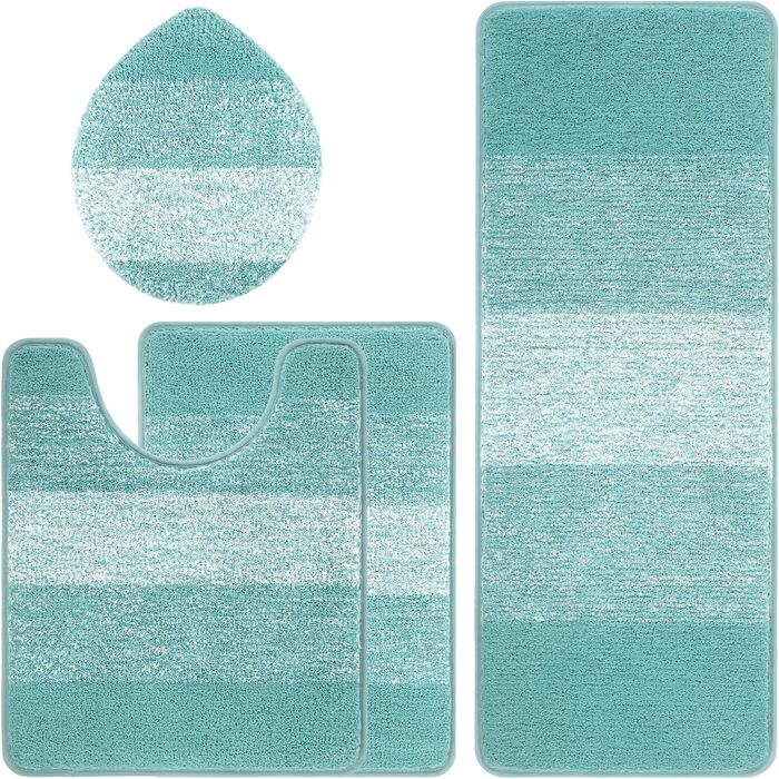 Набір килимків для ванної кімнати Bsmathom, 4 шт., з кришкою для унітазу, м'які, швидковисихаючі, нековзні, машинне прання, килимки для ванної з U-подібною контуром, підставка під унітаз, помаранчевий колір, розміри 46x66+46x122+51x61+48x53 см (Блакитно-з
