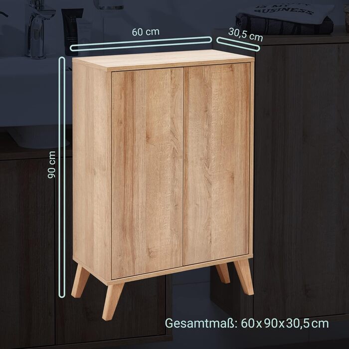 Підставка під раковину Fackelmann Finn, коричневий світлий, 60 см, ретро стиль, Push-to-Open, ніжки, зроблено в Німеччині (дуб, тумба середнього розміру)