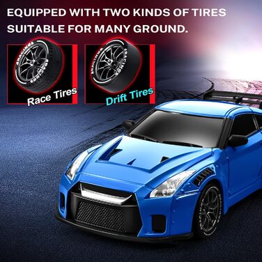 RC Drift Car ACAMMZAR 1:24, 4WD, 20 км/год, з LED підсвіткою, 2 акумулятори, для дітей від 4 років та дорослих - блакитний S815