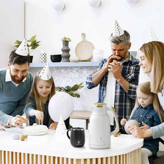 Термос IDEUS 2л з нержавіючої сталі, двостінний, вакуумна ізоляція, для кави та чаю, BPA-free, колір Celadon (білий та золотий)