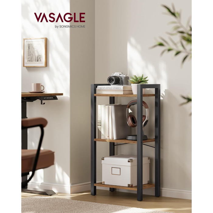 Стильна полиця VASAGLE Regal з 3 ярусами, для офісу, вітальні, спальні, кухні, 24 x 40 x 76,4 см, вінтажний колір, LLS098K02