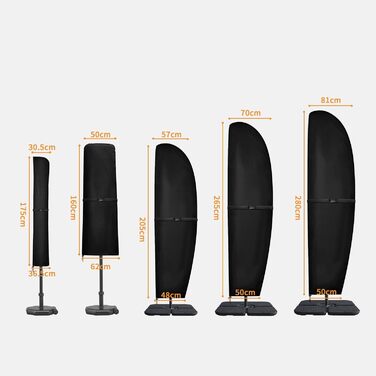 Чохол для парасольки/маркетки Dokon, діаметр до 400 см, водонепроникний, зимовий, UV-стійкий, чорний (205x57/48 см)