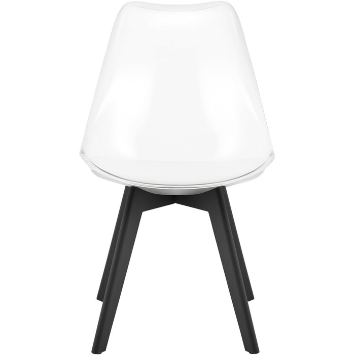 Чорні обідні стільці – стильні пластикові стільці з м'яким сидінням з екошкіри та поліпропіленовими ніжками, сучасний дизайн, комфортне відчуття (прозорі – чорні поліпропіленові ніжки, набір 1 шт.)
