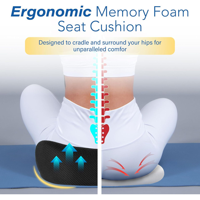 Автокрісло-подушка для спини з Memory Foam для полегшення болю в попереку, велике сидіння для коротких водіїв у далеких поїздках - подушка для автомобіля, офісу - чорний