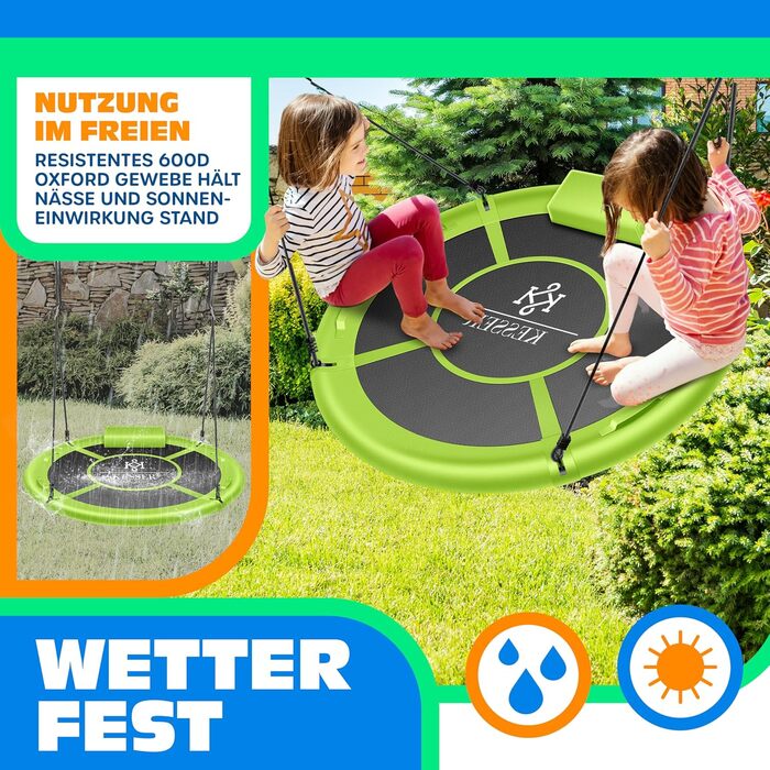 Шоукель KESSER® Tellershaukel Ø 120 см, до 300 кг, з подушкою та 4 ручками, регульована, для дітей та дорослих, зелений