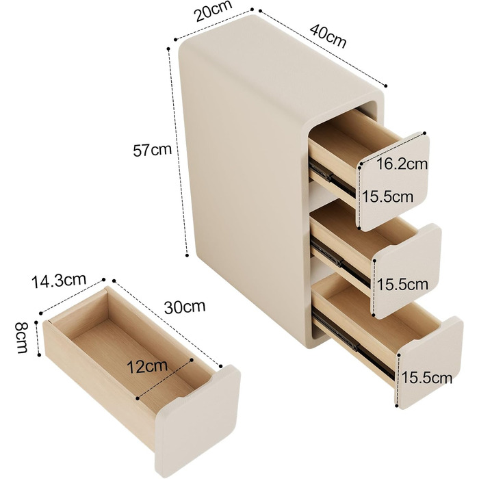 Нічний столик AQIMUELE з 2 шухлядами, білий, 30 см, без встановлення, з обшивкою з екошкіри, для спальні/вітальні