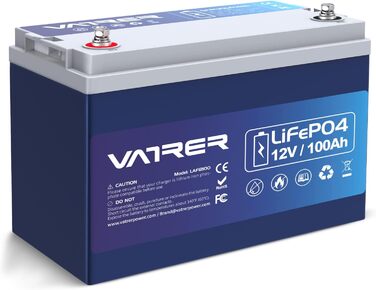 Літієва батарея VATRER POWER 12V 100AH Bluetooth LiFePO4 з 100A BMS, 5000 циклів, 1280 Вт, захист від низькотемпературного відключення, ідеально підходить для автофургонів, сонячних та автономних батарей (12V100Ah)