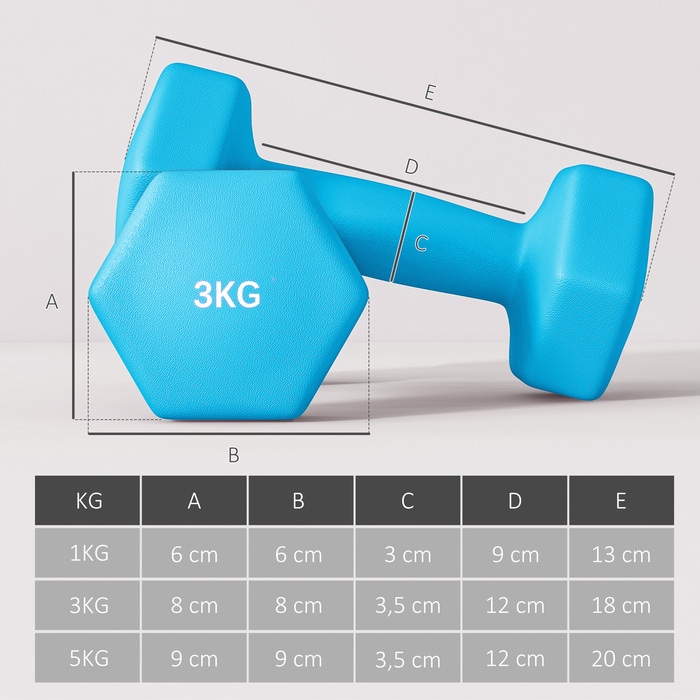 Набір гантелей з підставкою, комплект з 6 гантелей для фітнес-тренувань: 2 x 1 кг, 2 x 3 кг, 2 x 5 кг