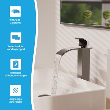 Змішувач для ванної кімнати Bächlein Tamina з водоспадним дизайном, однозахватний, антрацит, з монтажним комплектом