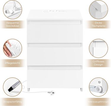 Нічний столик Yaheetech з 3 висувними ящиками, 2 розетками AC та 2 USB-портами, для спальні/вітальні