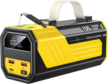 Power Bank 70000mAh 100W з USB-C, швидка зарядка, портативний акумулятор для iPhone, iPad, Samsung (жовтий)