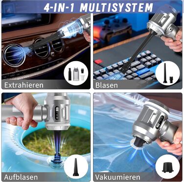 Акумуляторний ручний пилосмок Citybee 4 в 1, бездротовий міні-пилосмок для авто та дому, 25000Па, безщітковий двигун, 3 режими потужності, сріблястий