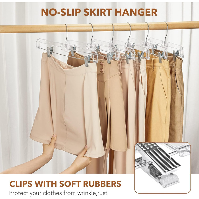 12 шт. Чохли для підвішування штанів House Day з кліпсами, 35 см, прозорі, пластикові, для штанів, спідниць, джинсів, шортів та легінсів, з поворотним гачком 360°