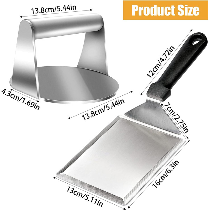 Прес та лопатка для бургерів YIWONFU 14 см нержавіюча сталь