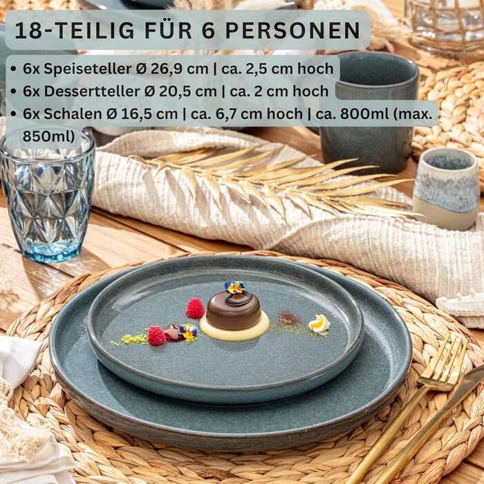 Набір кавових чашок SÄNGER 6 шт. з каменю, 400 мл, колір мокка, для 6 осіб, безпечно мити в посудомийній машині та використовувати в мікрохвильовій печі, VALUE COLLECTION (Kairo Ocean, 18-ти частинний сервіз)