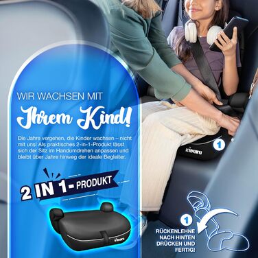 Автокрісло KIDUKU® 9-36 кг (1-12 років) з підкладкою - Автомобільне крісло ECE R129/03, Група 1/2/3, чорне