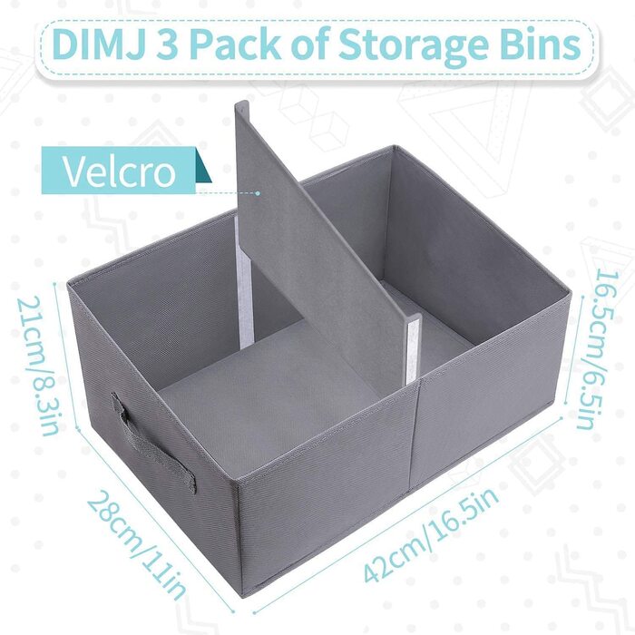 Кошик для зберігання DIMJ, великі ящики для зберігання у формі трапеції, складні ящики для зберігання з ручкою, ящик для зберігання, Кошики для зберігання в шафі, набір з 3 тканин (42 x 20 x 28 см, темно-сірий)