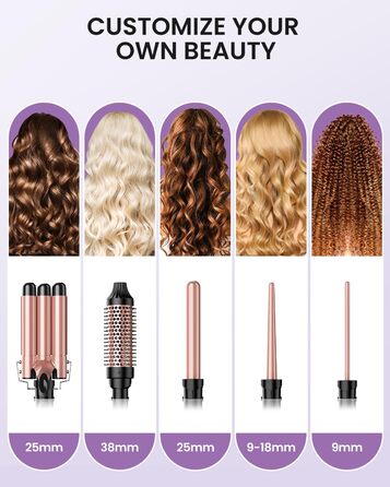 Набір для завивки волосся BESTOPE PRO 5-в-1 з LED-дисплеєм: 3 насадки, регулювання температури, швидкий нагрів, рукавичка, кліпси, рожеве золото