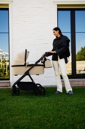 Дитяча коляска MoMi GISELLE 2 в 1 комбінована, сіра, з функцією візка, 5-точкова система безпеки, від народження до 22 кг, з корзиною для покупок, матрацом, дощовиком та пеленатором