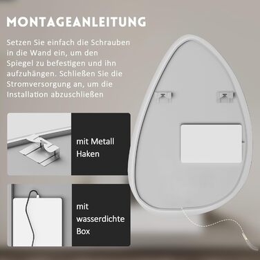 Дзеркало для ванної кімнати Badspiegel 70x50см з підсвічуванням 3 кольори, сенсорний вимикач, прямокутне, для ванної/вітальні, енергоклас A++ (65 x 90 см)