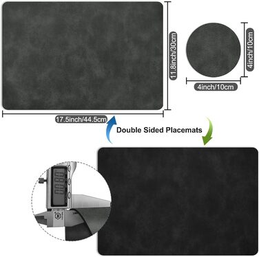 Підставки під гаряче та серветки під тарілку | Коричневе шкіряне покриття з м'якої шкіри, двосторонні, неслизькі, стійкі до подряпин | Підставки під тарілку для дітей, миючіся, термостійкі | для обіднього столу, кухні, квартири | Зелений та сірий колір (н