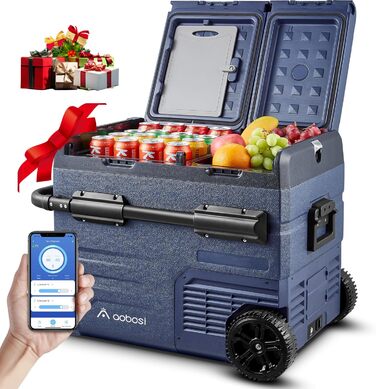 Автомобільний компресорний холодильник AAOBOSI 45л з Wi-Fi, USB зарядкою, LED підсвіткою, 12/24V/220V - для авто, кемпінгу, подорожей (синій)