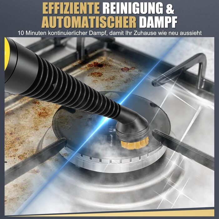 Портативний пароочисник 450 мл з 10 насадками та блокуванням безпеки. Швидкий нагрів. Універсальний пароочисник для дому, авто, кухні та підлоги.