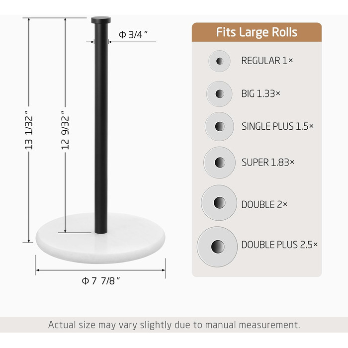 Тримач для паперових рушників KES з мармуром та нержавіючої сталі SUS304, підстільний, чорний, 20 см