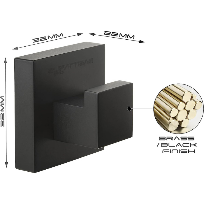 Гачок для рушників Sagittarius One 32s1-B самоклеючий / чорний матовий гачок для рушників з 2 предметів / самоклеючі гачки з нержавіючої сталі / Kle
