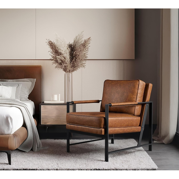 Крісло-реклакс Yaheetech з металевим каркасом та штучною шкірою, світло-коричневе