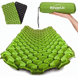 Спальний килимок POWERLIX для кемпінгу надувний матрац на відкритому повітрі-надлегкий надувний спальний килимок, компактний і легкий для активного відпочинку,кемпінгу, піших прогулянок - надувний мішок, сумка для перенесення, Ремонтний комплект (зелений і чорний)