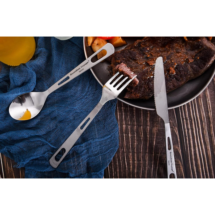 Набір туристичного посуду iBasingo Titan 3 шт. (вилка, ложка, ніж) з нержавіючої сталі - для кемпінгу, риболовлі, пікніків, грилів