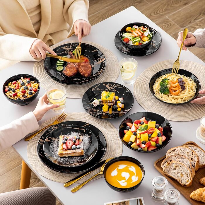 LOVECASA Tafelservice: Сервіз Daphne, SWEET, 24 предмети, чорний, з золотим декором