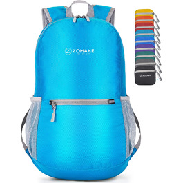 Надлегкий складаний рюкзак ZOMAKE об'ємом 20 л, невеликі рюкзаки, водонепроникний похідний рюкзак, що упаковується рюкзак для жінок і чоловіків, походи на відкритому повітрі (Світло-блакитний)